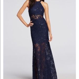David’s Bridal Navy Lace prom dress